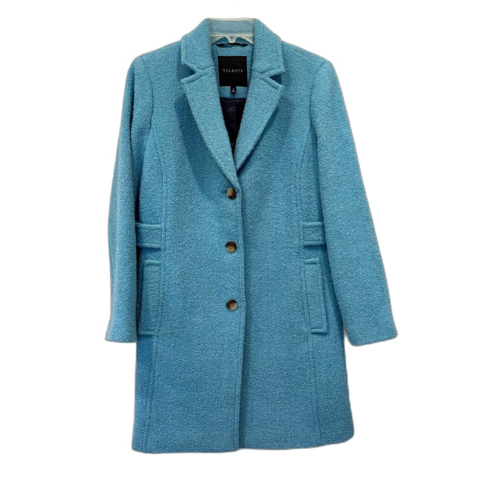 Talbots Long Coat Boucle Wool Blue Winter Preppy Classic Quiet Luxury Women sz 8